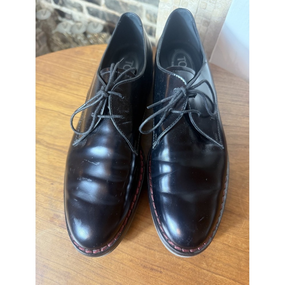 Tod's Platform Women's Black Contrast‎ Welt Stitch Leather Laced Shoes Sz 41.5